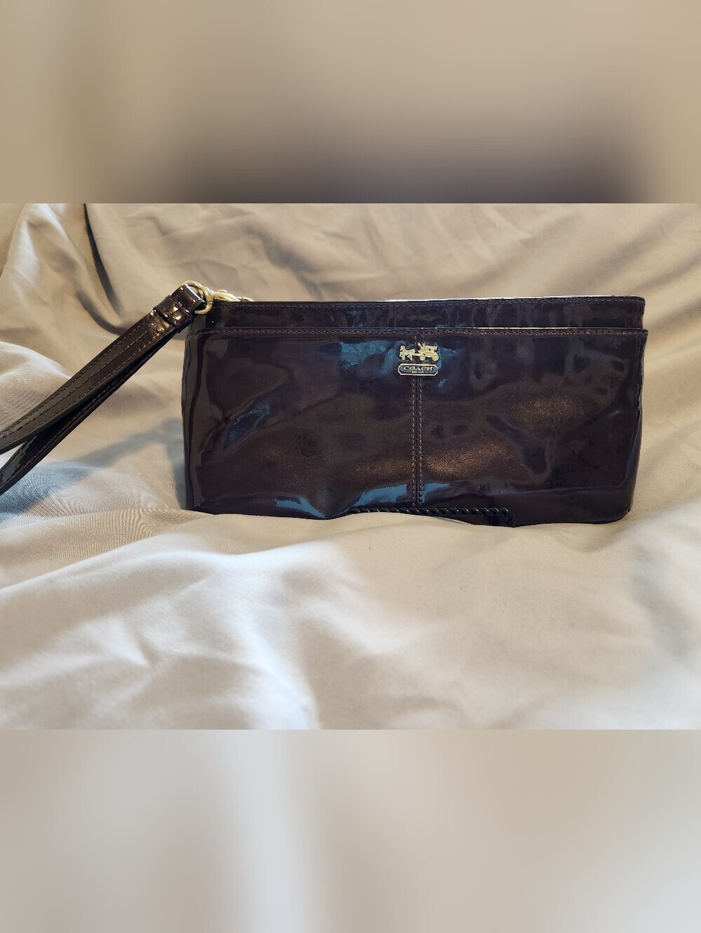 Coach Patent Leather Wristlet in Deep Burgundy